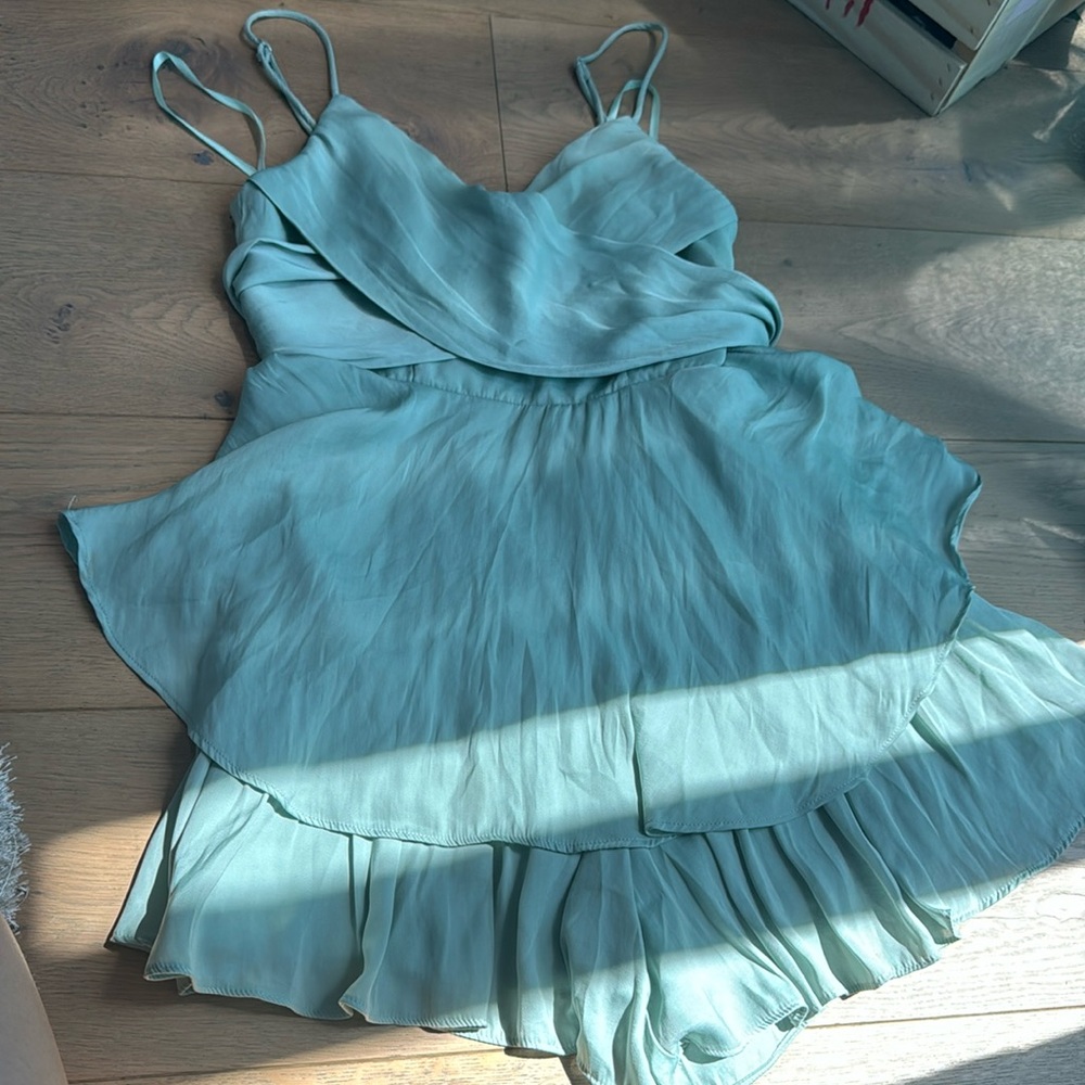 sage green pretty dress with built in shorts